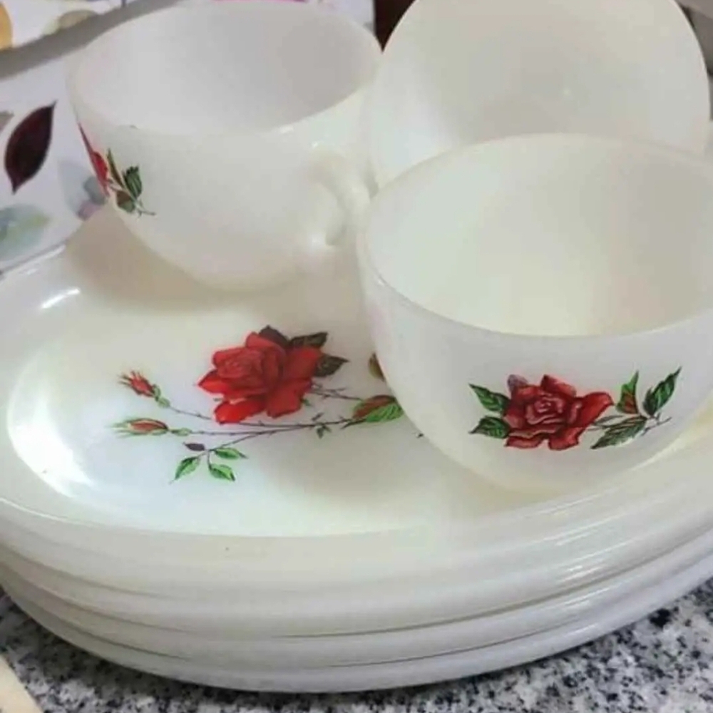 Rose Design White Dinnerware Set